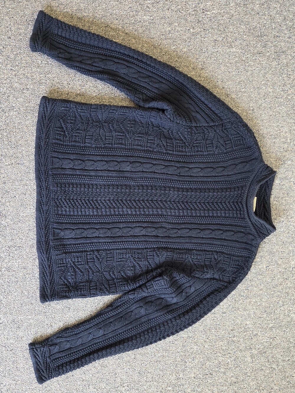 L.L. Bean Vintage Navy Blue Textured Cable Knit Fisherman Sweater - Size S/M